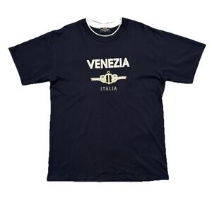 Vintage 90s Star Venezia Italia Mens Shirt XL Navy Blue Blokecore Embroidered
